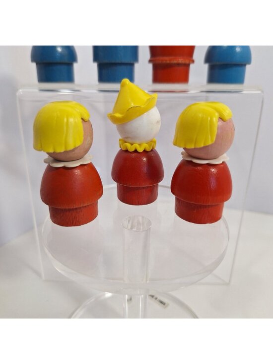 Wooden Little People Figure Lot Red Blue Yellow Smiling Faces Vintage - Picture 10 of 14